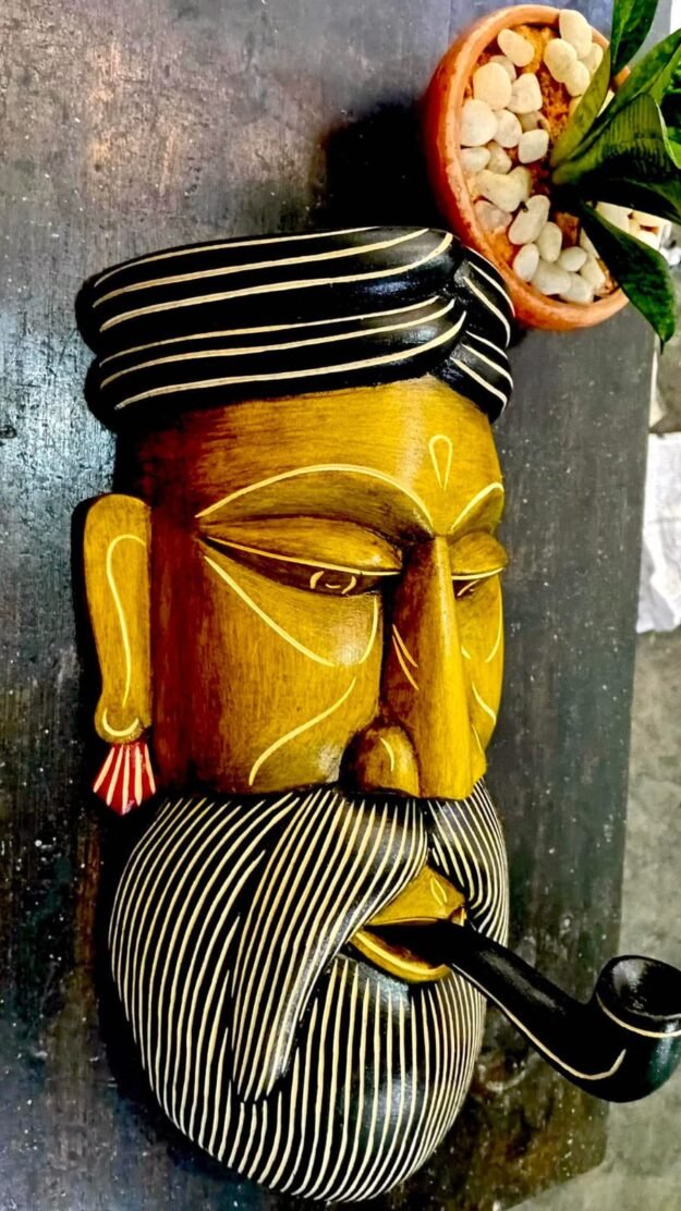Handcrafted Pipe Wooden Mask