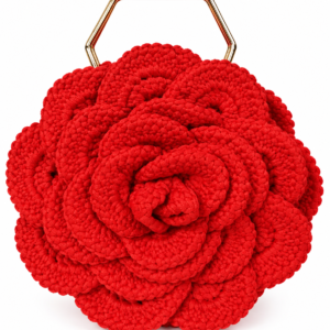Handmade Red Rose Crochet Handbag – Elegant Floral Crochet Bag