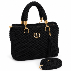 handmade black crochet handbag