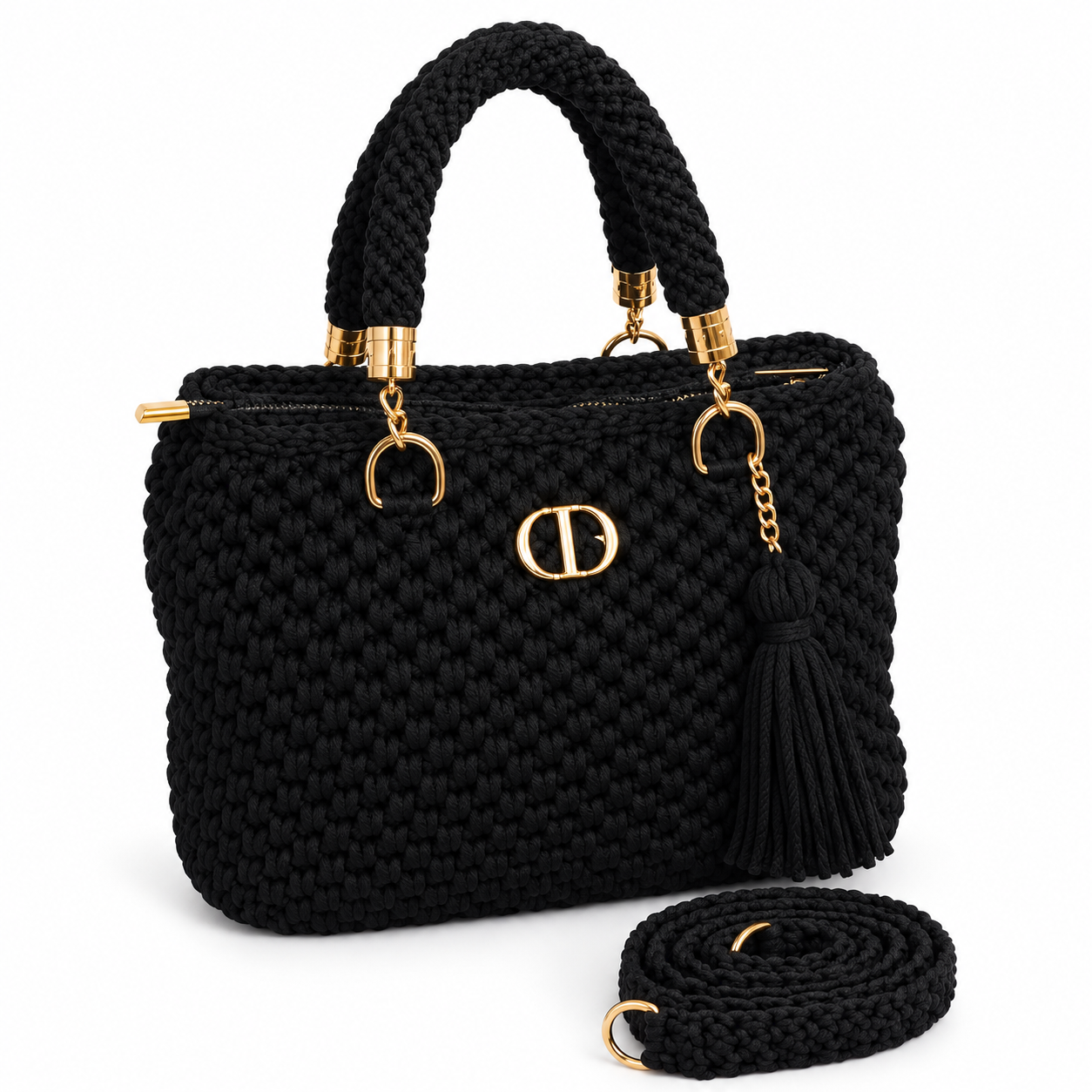 handmade black crochet handbag