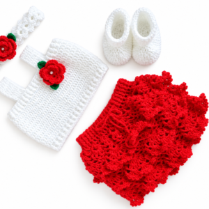Handmade Crochet Baby Girl Outfit Set – Red & White