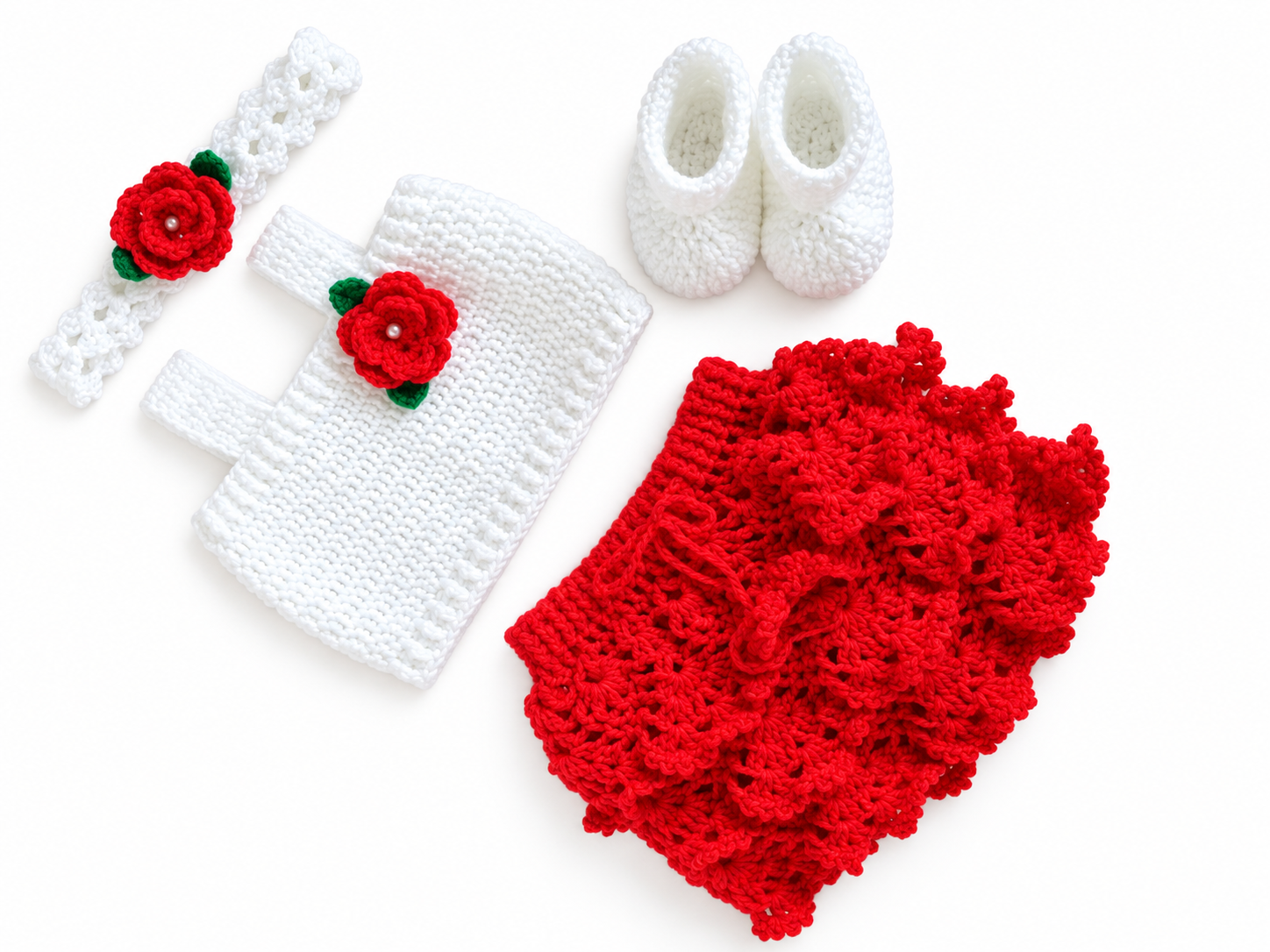 Handmade Crochet Baby Girl Outfit Set – Red & White