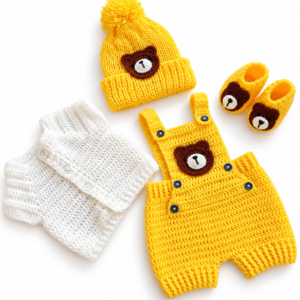 Handmade Crochet Baby Boy Clothes Set – Yellow & White