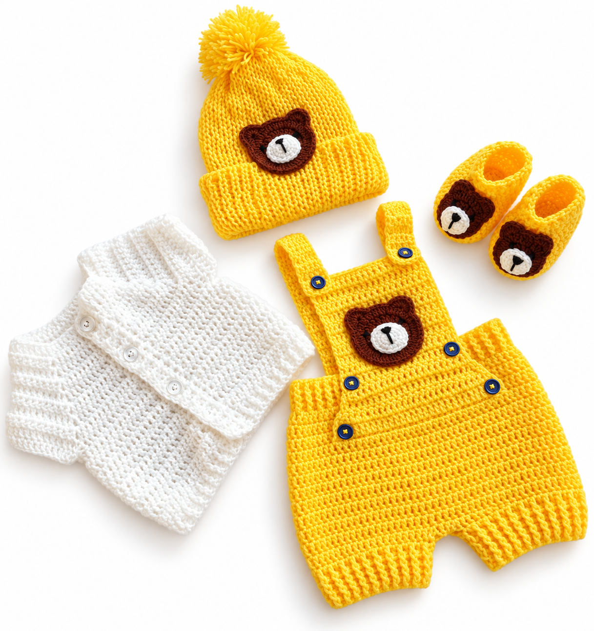 Handmade Crochet Baby Boy Clothes Set – Yellow & White
