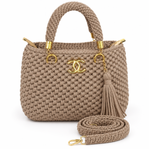 Handmade Taupe Crochet Handbag