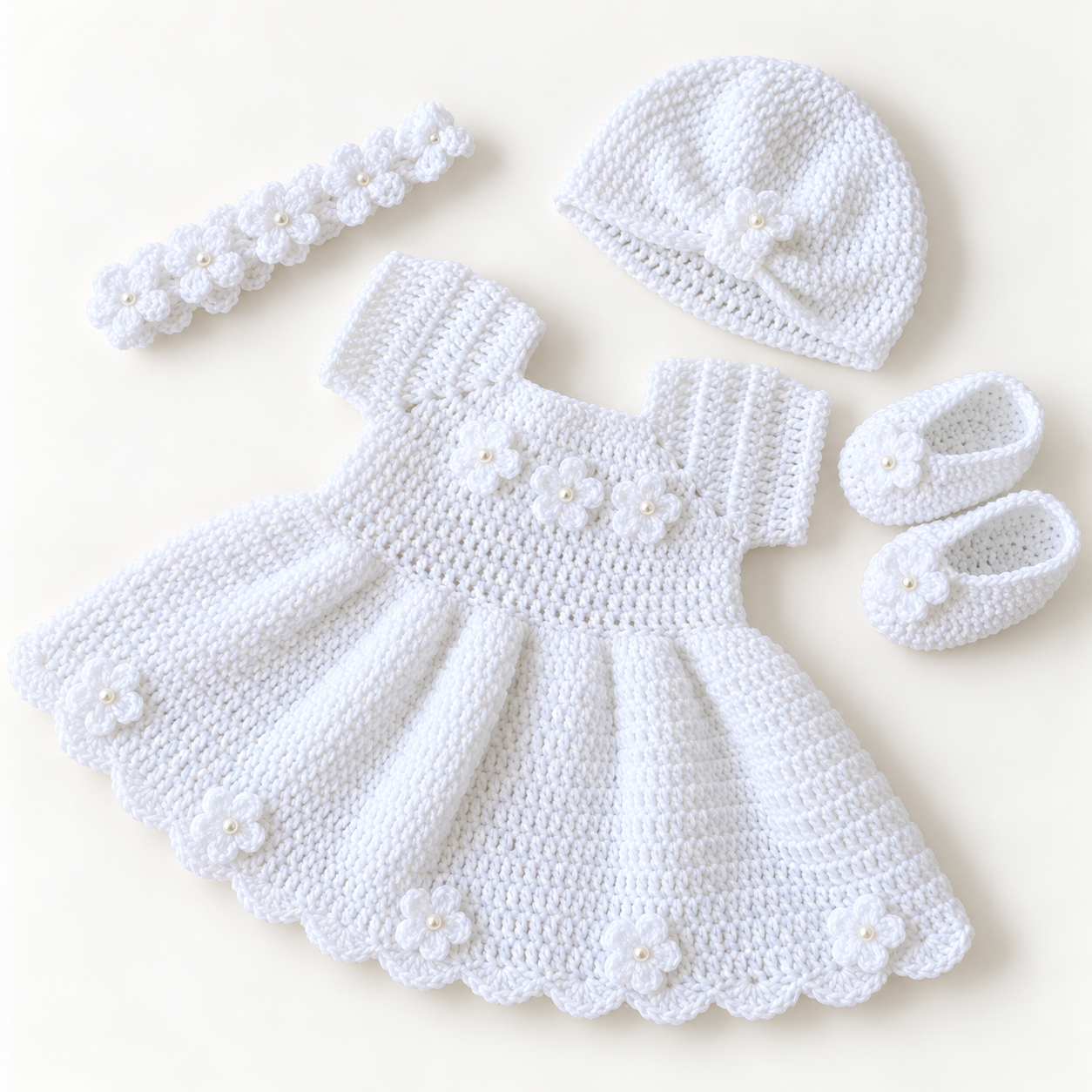 White Crochet Baby Girl Frock Set