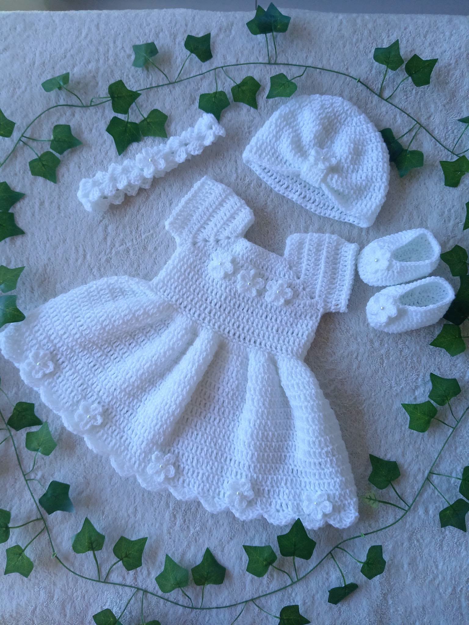 Handmade White Crochet Baby Girl Frock Set – 4-Piece Outfit - Image 2