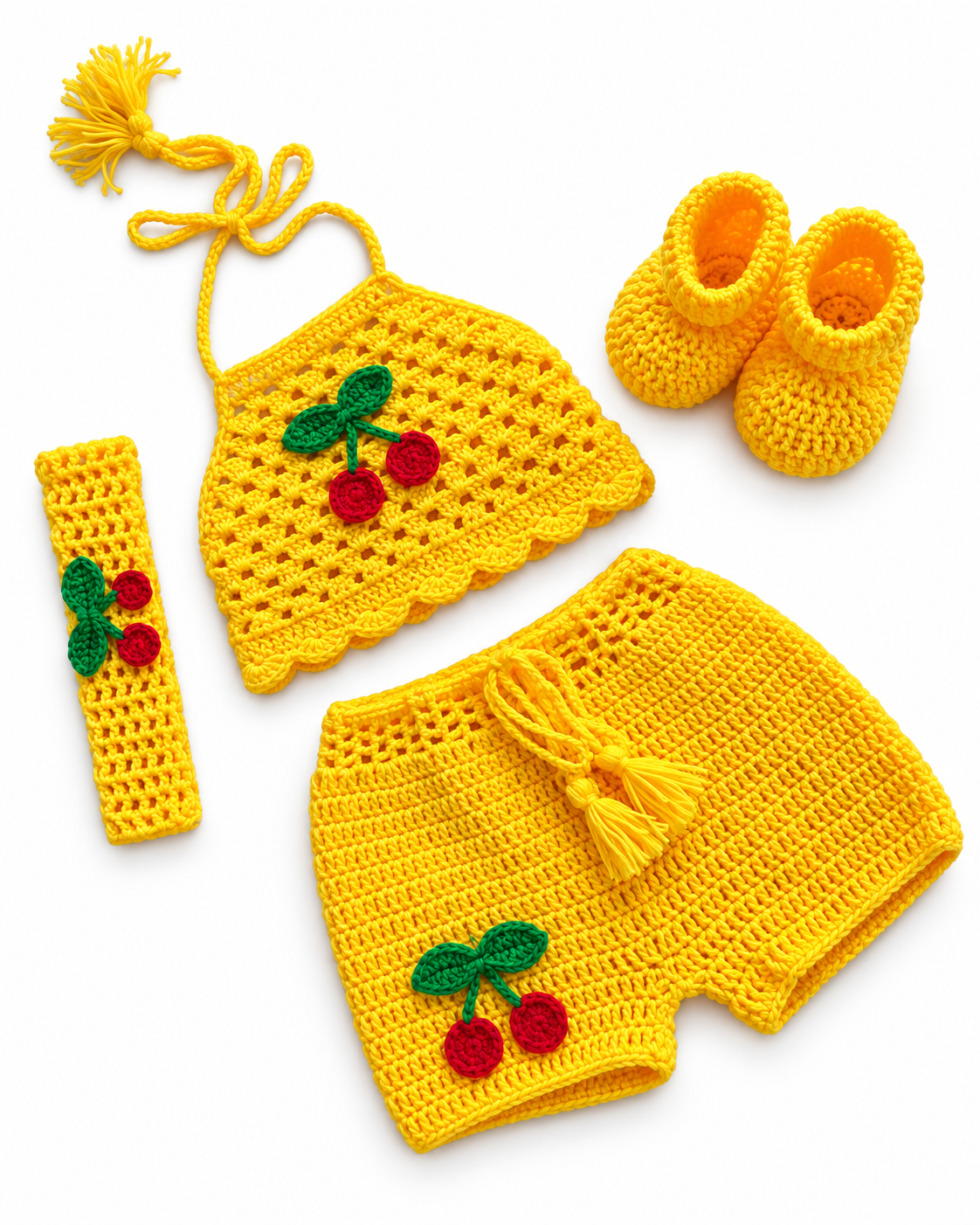 Handmade Yellow Cherry Crochet Baby Outfit Set